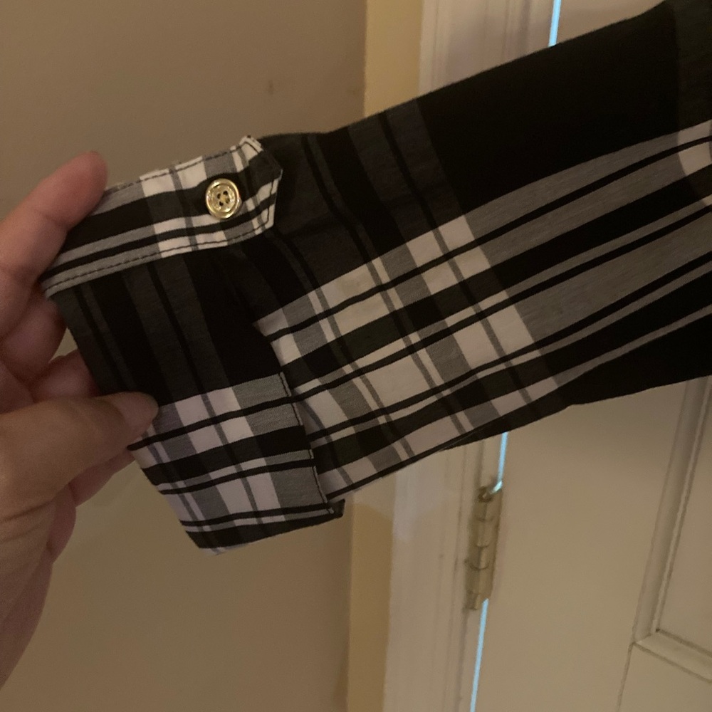 Anne Klein Black and White Plaid Button Down Shirt